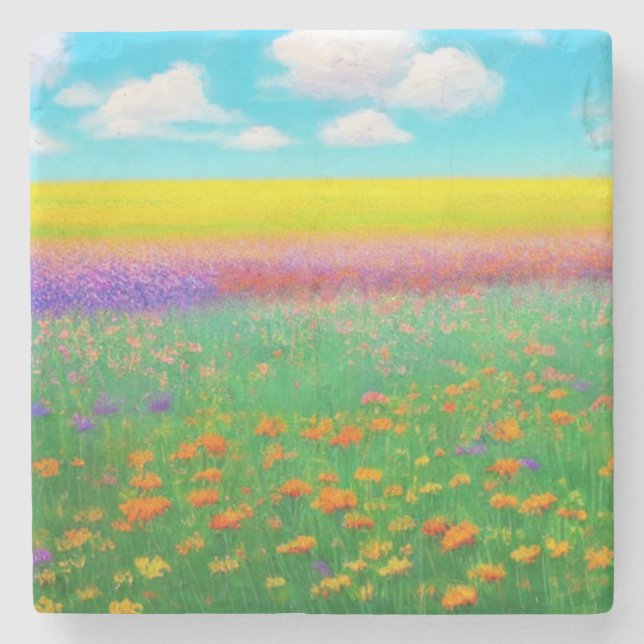 Golden Field of Flowers Marble Coaster (Front)