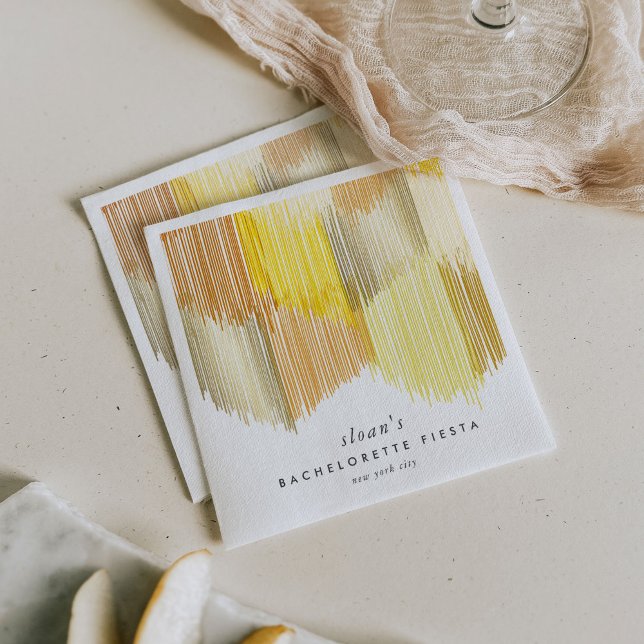 Golden Fiesta Modern Fringe Bachelorette Party Napkins (Golden yellow Modern Fringe fiesta paper party napkins.)