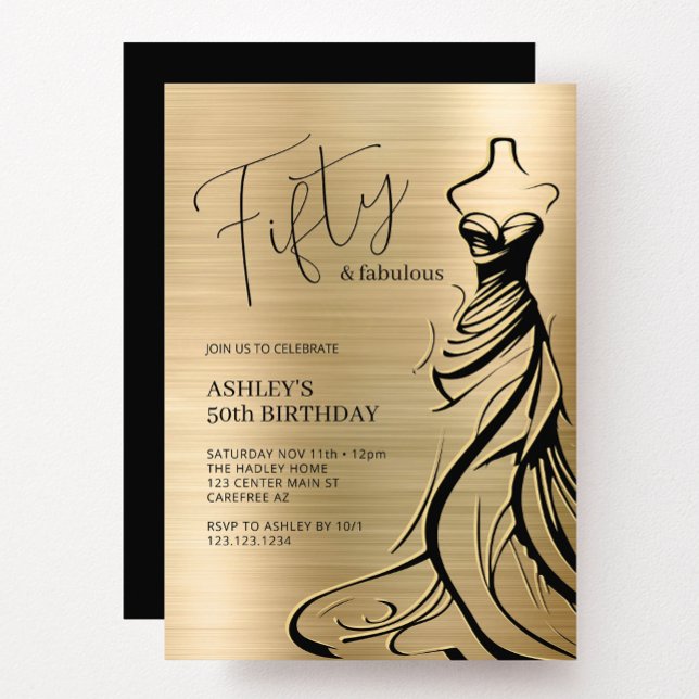 Golden Fifty and Fabulous Dress 50th Birthday Invitation (Creator Uploaded)