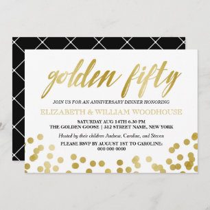 Golden Fifty Confetti 50th Anniversary Dinner Invitation