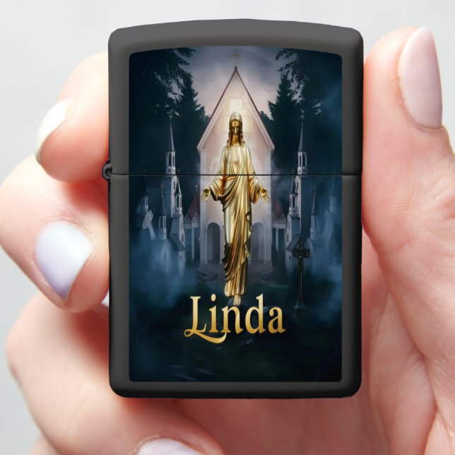 Golden Figure At Linda Churches Zippo Lighter (In Hand)
