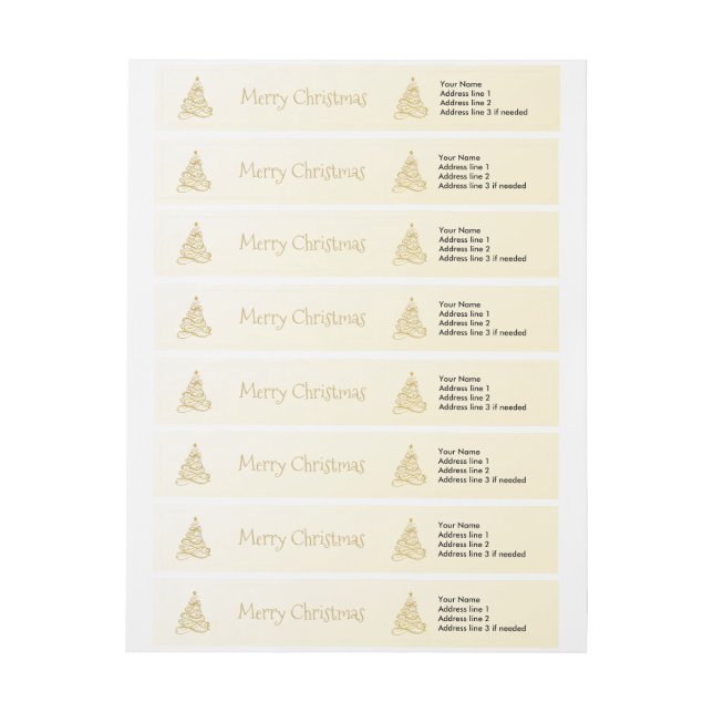 Golden Filigree Christmas Tree Return Address Wrap Around Label (Sheet)