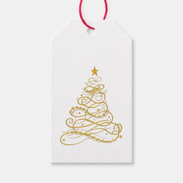 Golden Filigree Christmas Trees Gift Tags (Front)