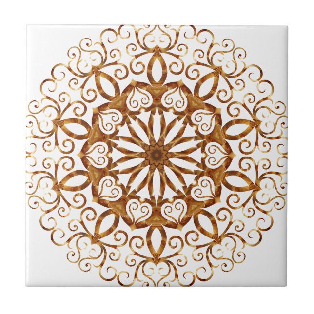 Golden filigree flake on white ceramic tile (Front)
