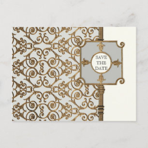Golden Filigree, Grey - Save the Date Announcement Postcard
