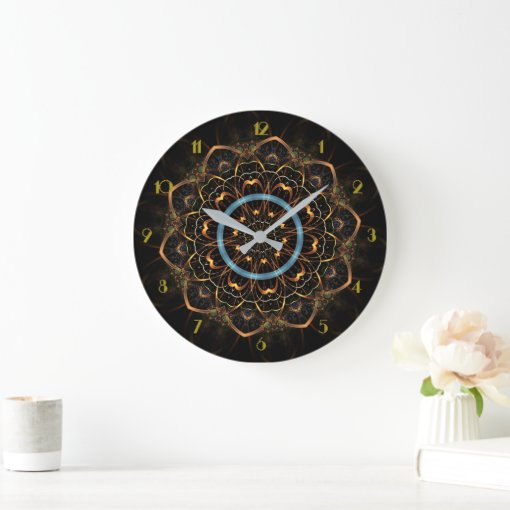 Golden Filigree Mandala Round Large Clock | Zazzle