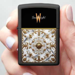 Golden Filigree on Marble Zippo Lighter