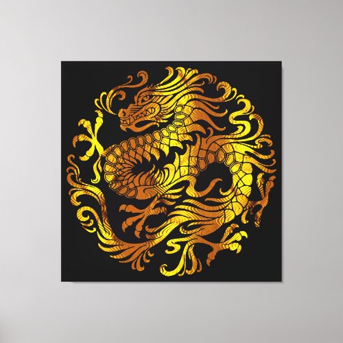 Golden Fire A Dragons Engraving Canvas Print