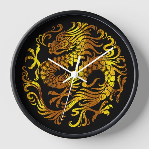 Golden Fire A Dragons Engraving Clock