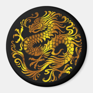 Golden Fire: A Dragon's Engraving Magnet