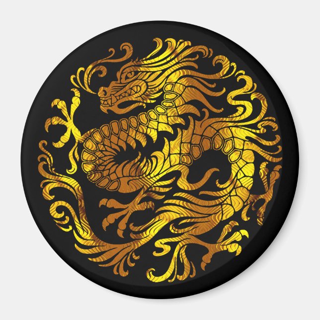 Golden Fire: A Dragon's Engraving Magnet (Front)
