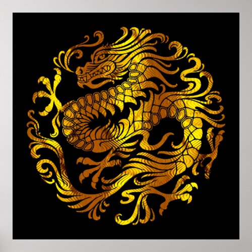 Golden Fire A Dragons Engraving Poster