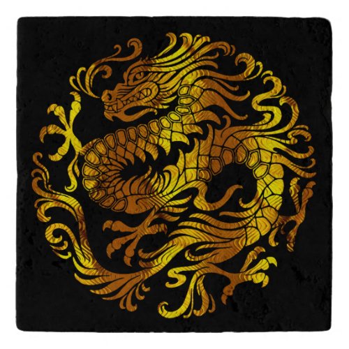 Golden Fire A Dragons Engraving Trivet