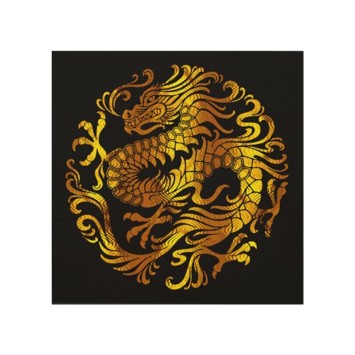 Golden Fire A Dragons Engraving Wood Wall Art