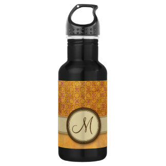 Golden Fire Coin Pattern with Monogram Stainless Steel Water Bottle
