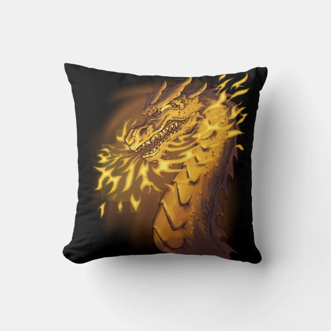 Golden Fire Dragon Throw Pillow (Front)