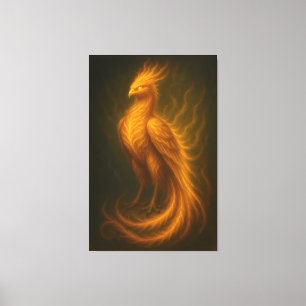 Golden Fire Phoenix – High-End Fantasy Art Paintin Canvas Print