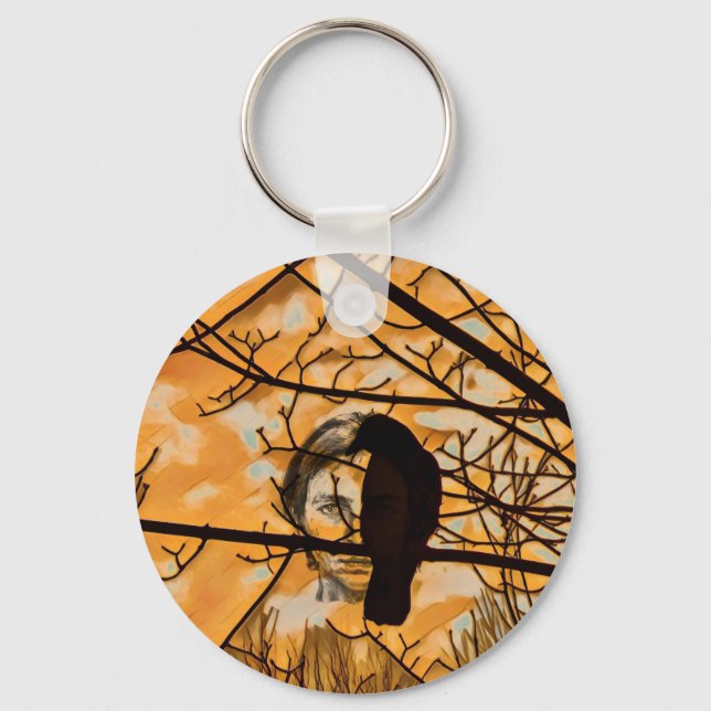 Golden Fire Raven Face Keychain (Front)