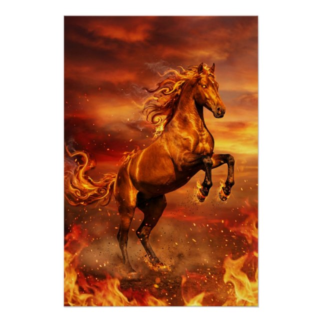 Golden Fire Stallion – Powerful Fantasy Poster (Front)