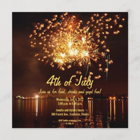 Golden Fireworks 4th Of July Invitation
