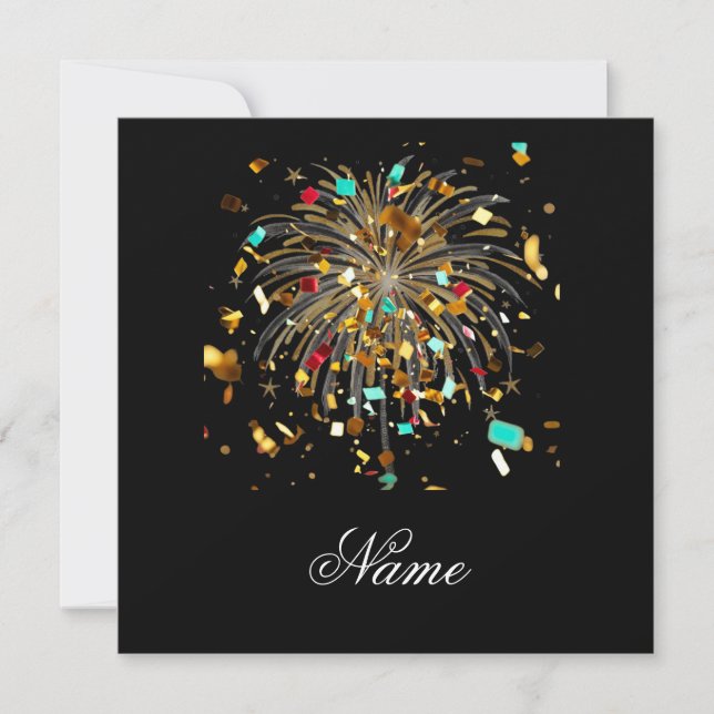 Golden Fireworks & Confetti Celebration Thank You Card (Front)