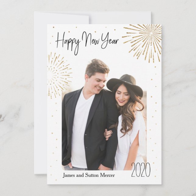 Golden Fireworks New Year Holiday Card (Front)