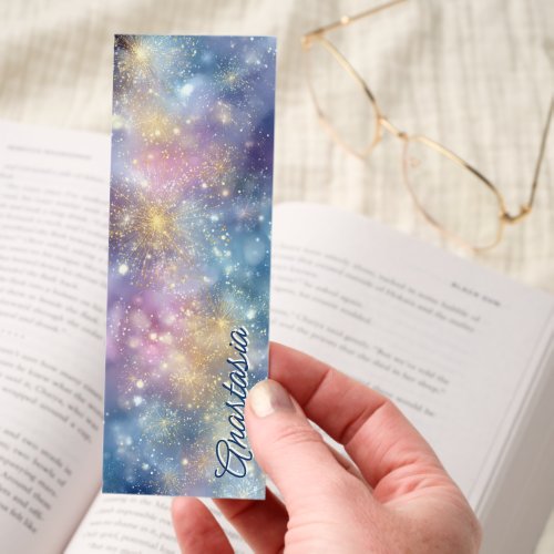 Pretty Bookmarks 7 Golden Fireworks On Blue And Pink Sky Bookmarks