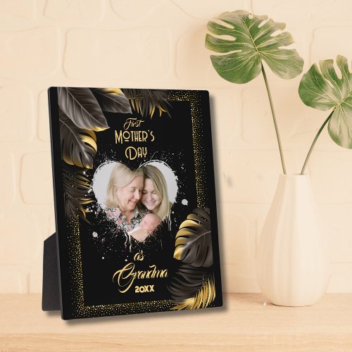 Golden First Mothers day as grandma Photo Plaque
