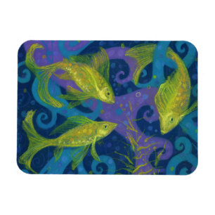 Golden Fish Fishes Underwater Animal Art Painting  Magnet