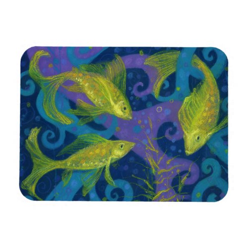 Golden Fish Fishes Underwater Animal Art Painting  Magnet