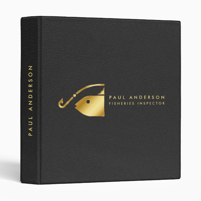 Golden Fish Hook Logo Fisheries Inspector Monogram 3 Ring Binder (Front/Spine)