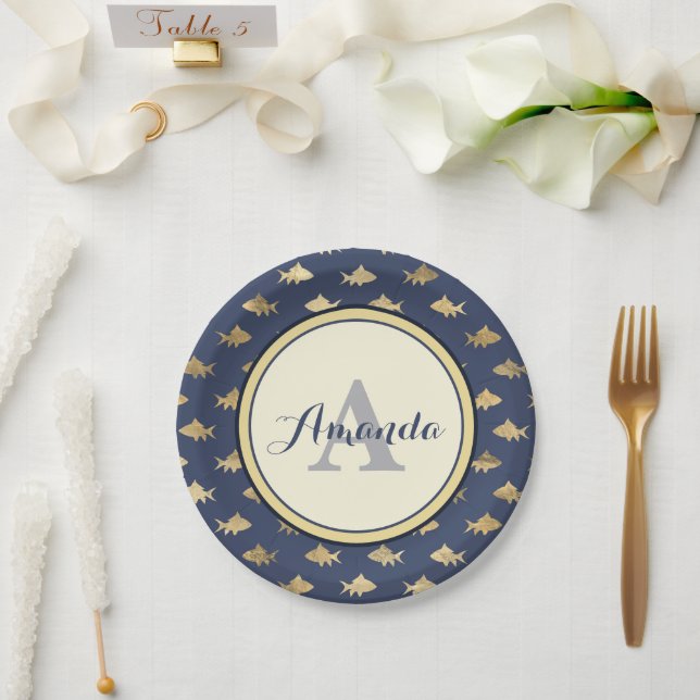 Golden fish pattern custom paper plates (Wedding)