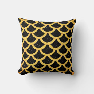 Golden fish scales pattern throw pillow