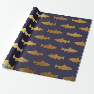 Golden Fish Shark Ocean Sea Blue Navy Vip Yacht Wrapping Paper