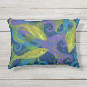 Golden Fishes, Pisces, fish, nautical underwater Outdoor Pillow
