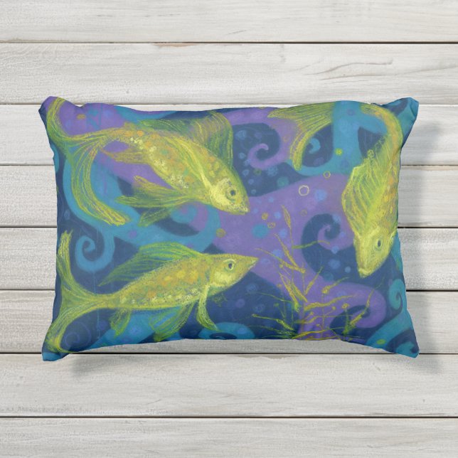 Golden Fishes, Pisces, fish, nautical underwater Outdoor Pillow (Front)