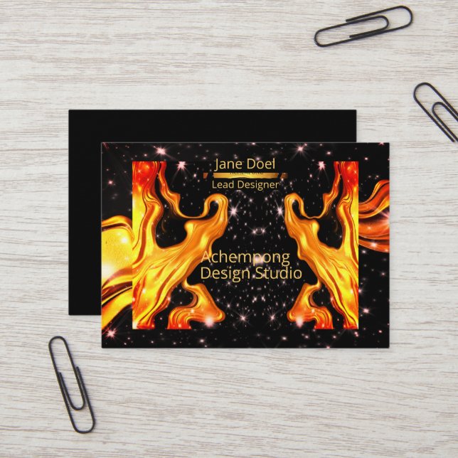  Golden Flame – Artistic Entrepreneur Opulent Gold Business Card (Front/Back In Situ)