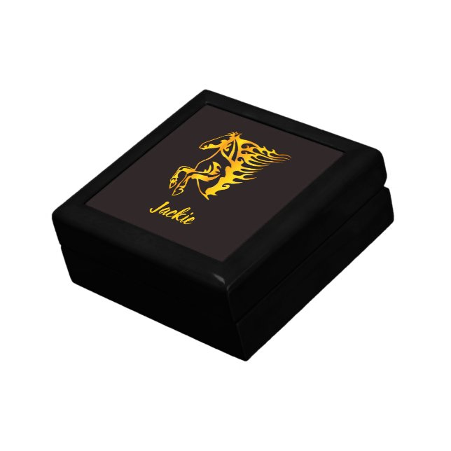 Golden flame horse with custom name  gift box (Side)