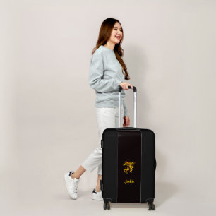 Golden flame horse with custom name luggage