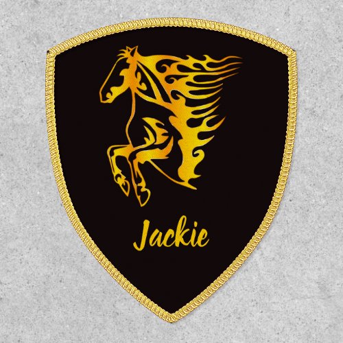 Golden flame horse with custom name  patch