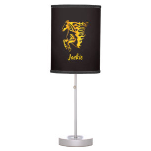Golden flame horse with custom name table lamp