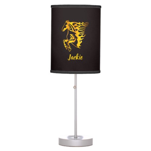 Golden flame horse with custom name  table lamp