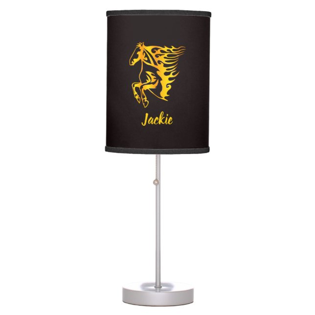 Golden flame horse with custom name  table lamp (Front)