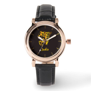Golden flame horse with custom name watch