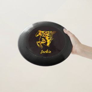 Golden flame horse with custom name  Wham-O frisbee