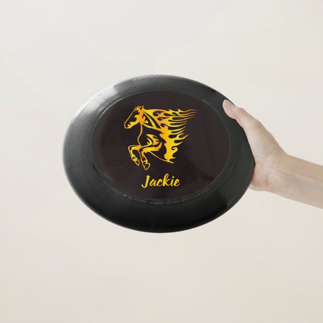 Golden flame horse with custom name  Wham-O frisbee (In Hand)