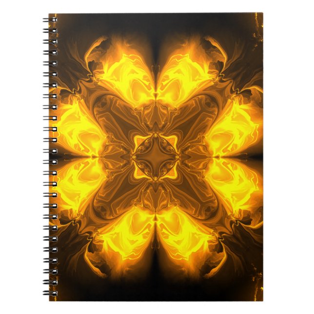 Golden Flame Kaleidoscope Fractal Art Notebook (Front)