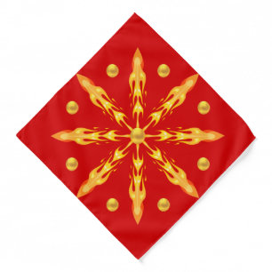 Golden flame mandala on red bandana