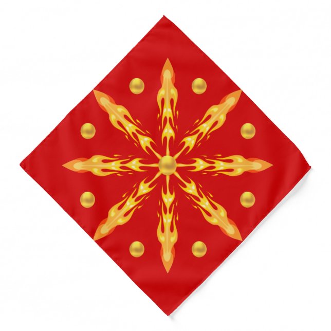 Golden flame mandala on red bandana (Front)
