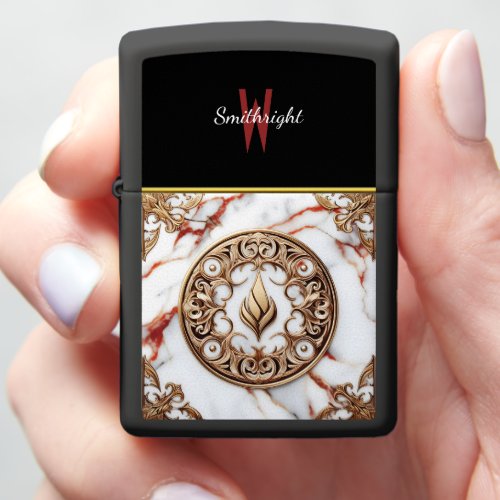 Golden Flame on Marble Zippo Lighter